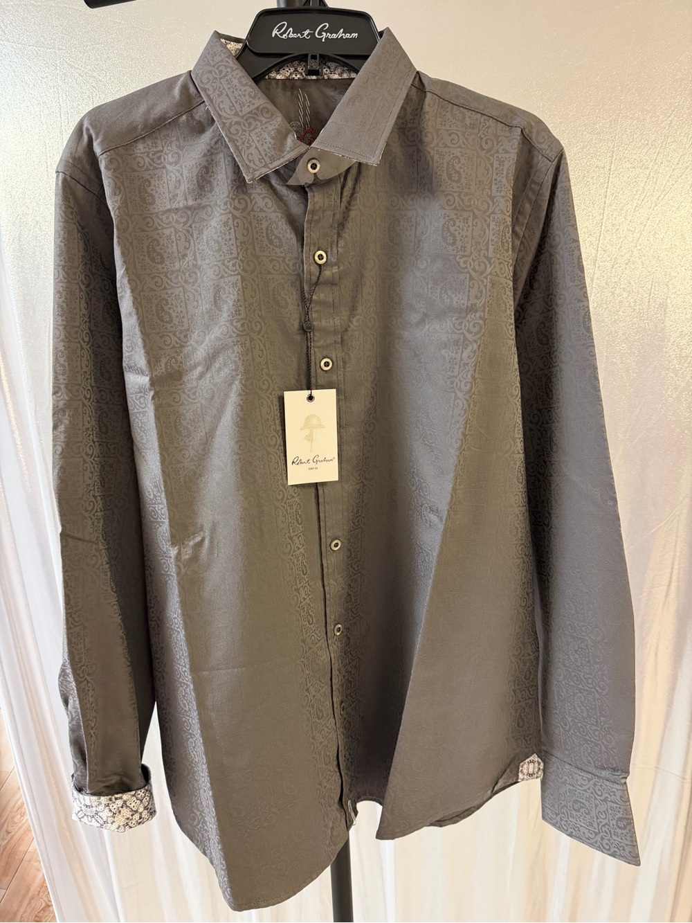 Robert Graham Charcoal Grey Paisley Jacquard Dress Shirt